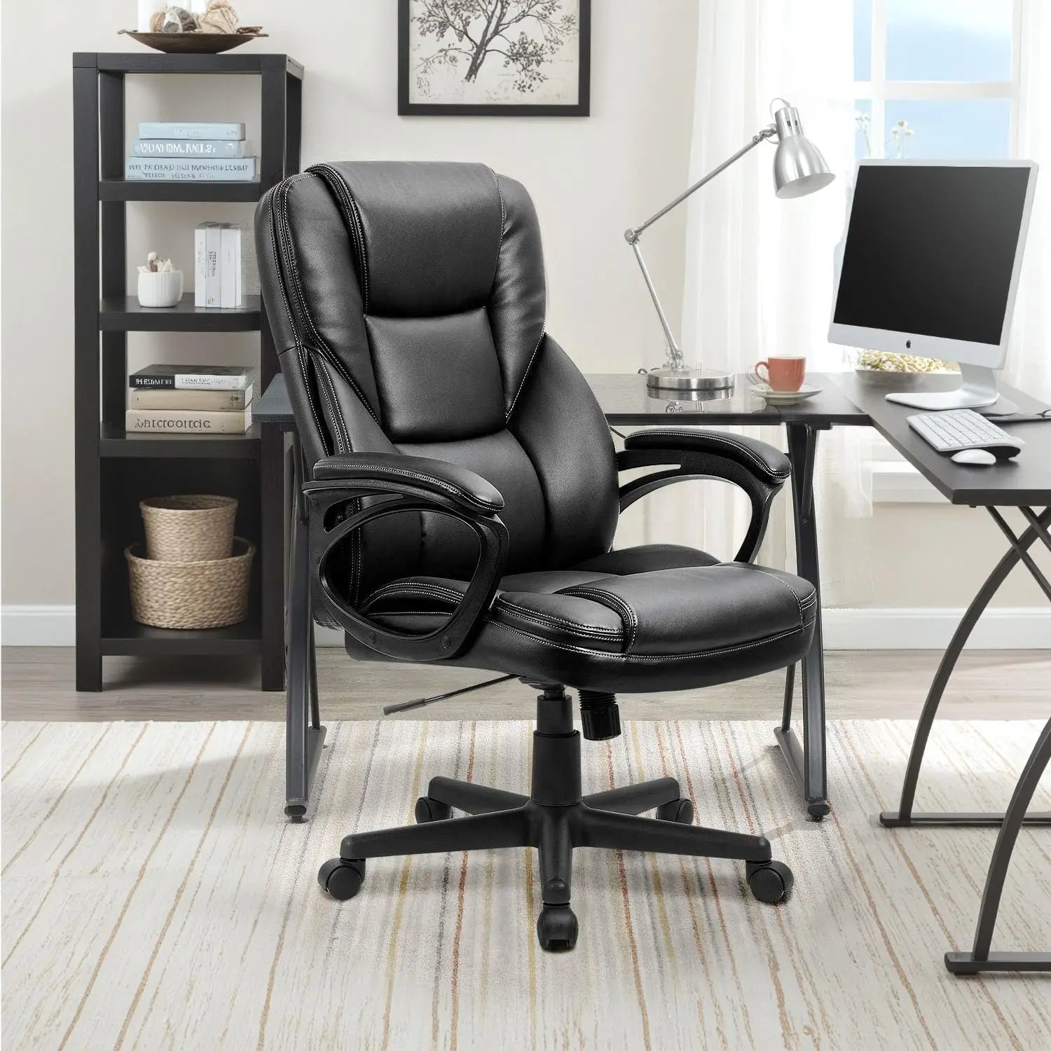 Office Executive Chair High Back Adjustable Managerial Home Desk Chair, Swivel Computer PU Leather Chair with,...