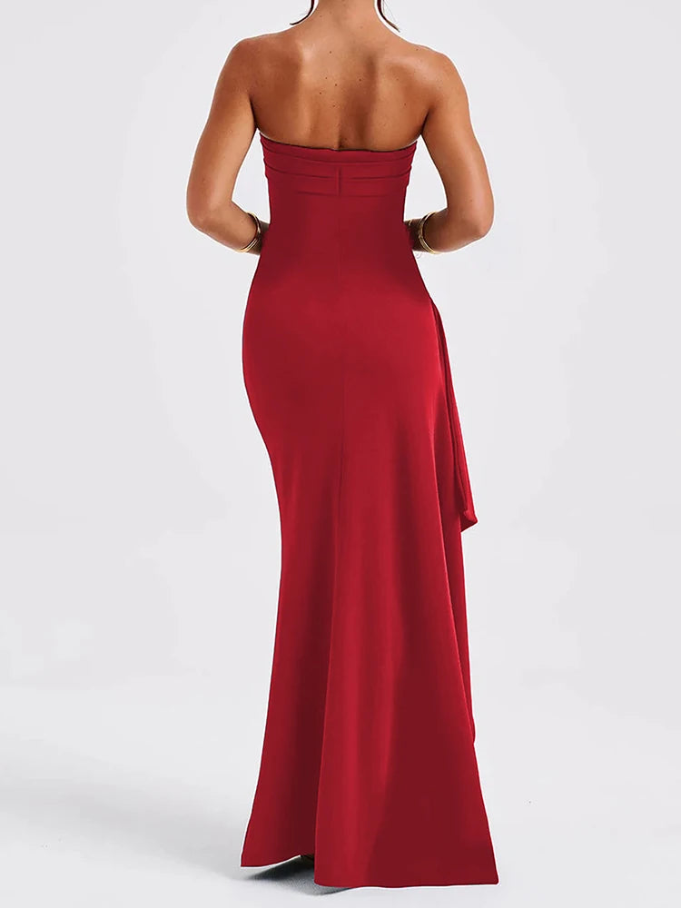 Sexy Strapless Backless High Split Maxi Dress For Women Black Off-shoulder Sleeveless Bodycon Club Party Long Dress Clothes