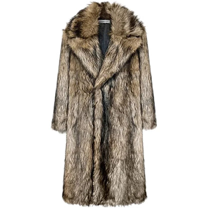 Men's fur coat, Wolf fur, fox fur, lapel long overcoat, winter windproof and warm windbreaker, large size