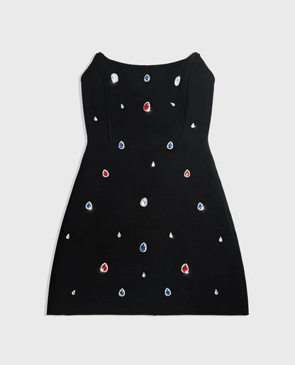 Fashionable Diamond Embedded Short Strapless Bandage Dress Slim Design Spring New Style Women's Mini Dress Polyester Fiber