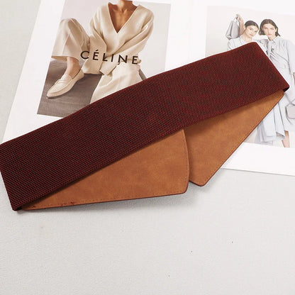 Green Camel Khaki Pu Leater Elastic Waistbands for Women Irregular Wide Corset Dress Shirt Decoration Elegant Pu Waist Belts