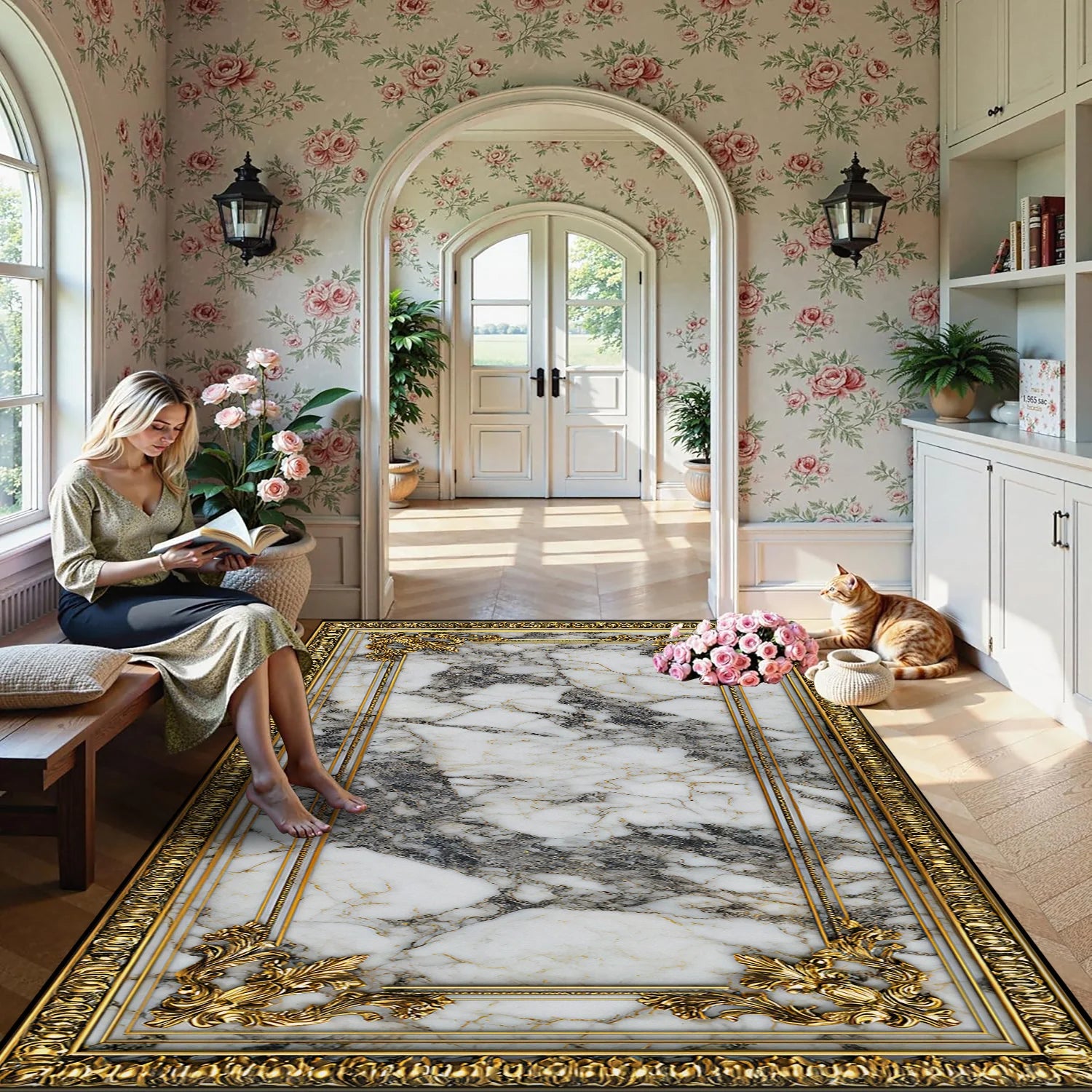 Luxury European Style Carpet Living Room Decoration Aesthetic Non-slip Fluffy Rug Customizable Marble Pattern Floor Mat Washable - Kimlud