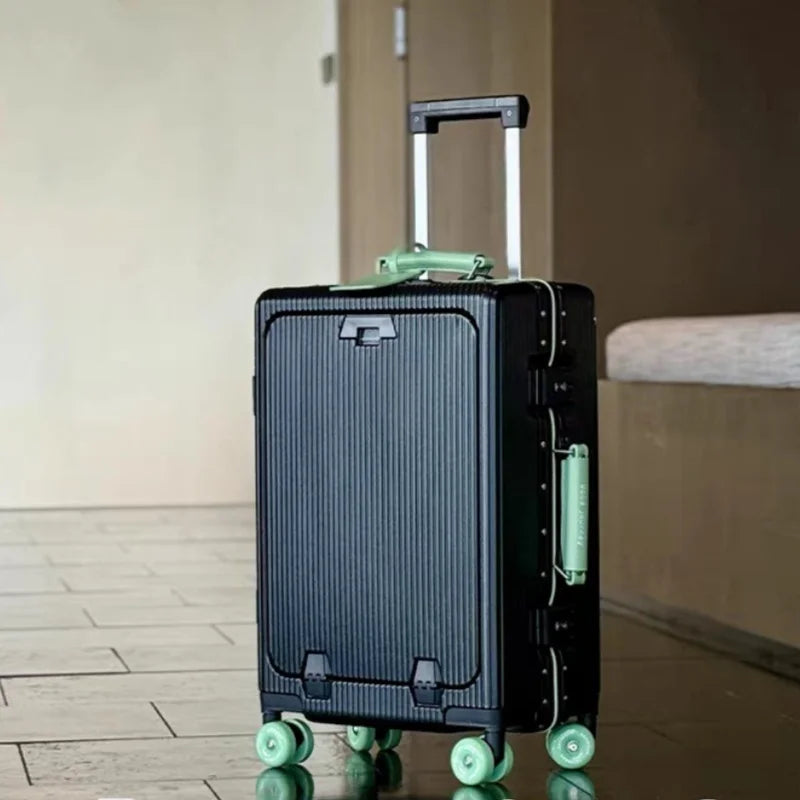 Front Opening Suitcase Aluminum Frame 20" Carry-on Trolley Case Bag with Colorful Silent Wheel USB Charging Plug Rolling Luggage - Kimlud