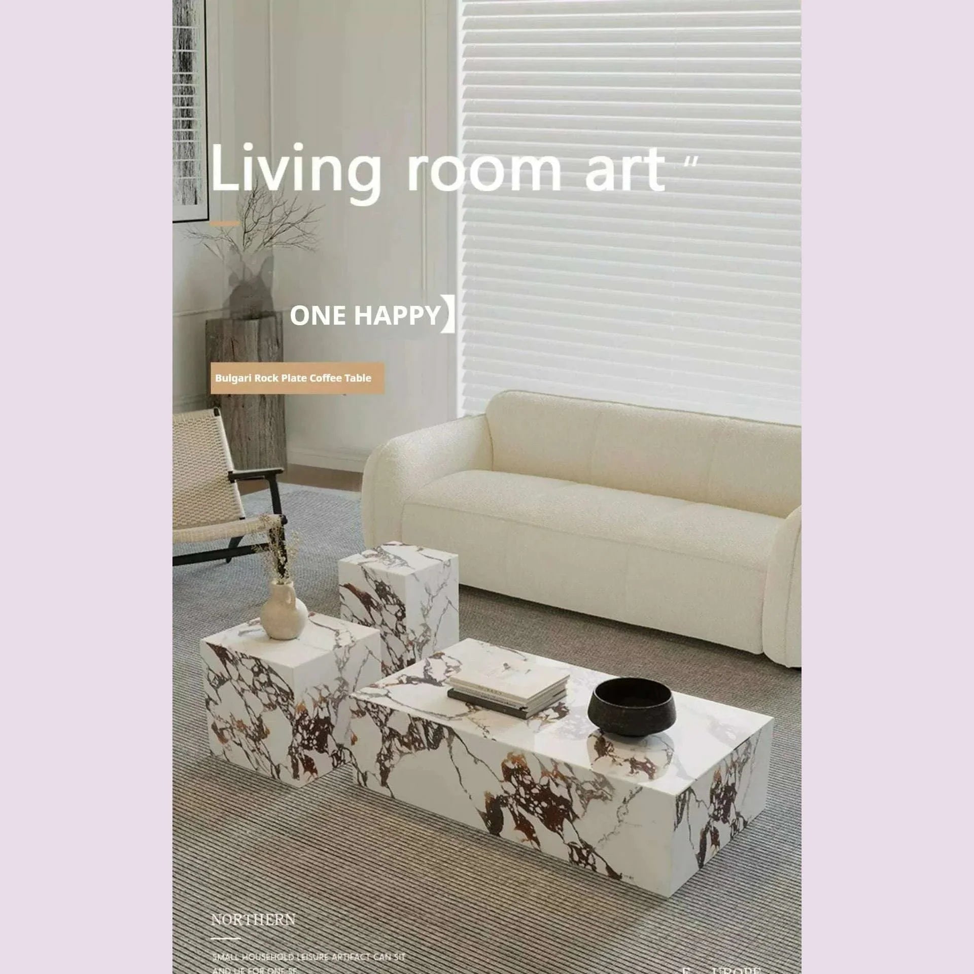 Luxury Stone Coffee Table, Nordic French Retro Design, Compact Corner Table Set for Small Space Living Room, High-End Side Table