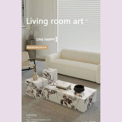 Luxury Stone Coffee Table, Nordic French Retro Design, Compact Corner Table Set for Small Space Living Room, High-End Side Table