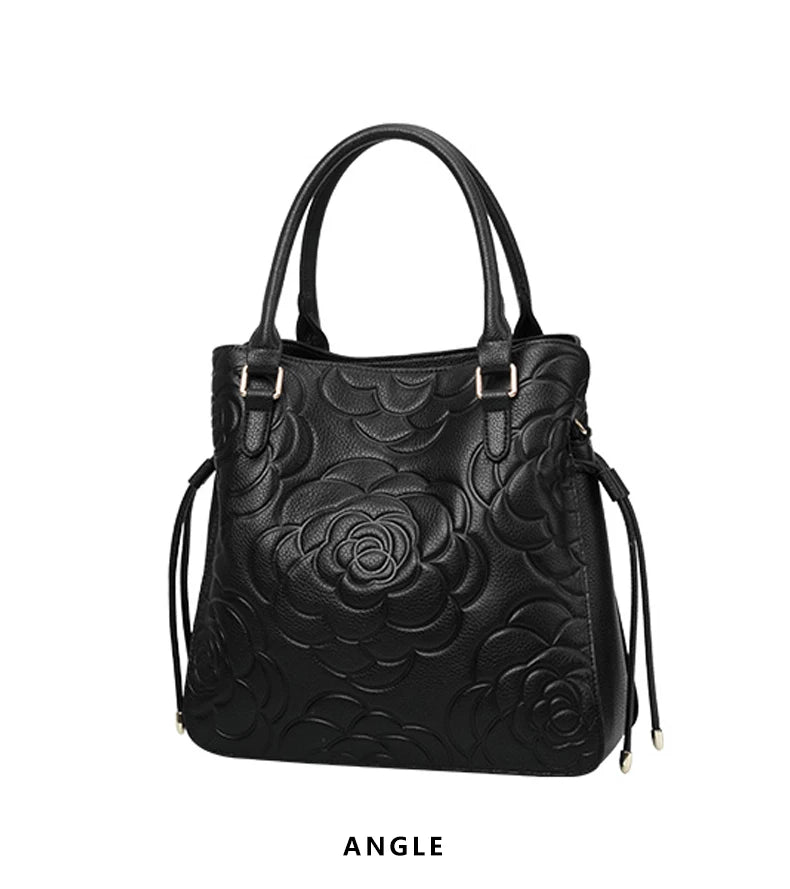 Aidrani Fashion Genuine Leather Women's Bag Large Capacity Women's Handbag Black Embossed Cowhide Shoulder Bag