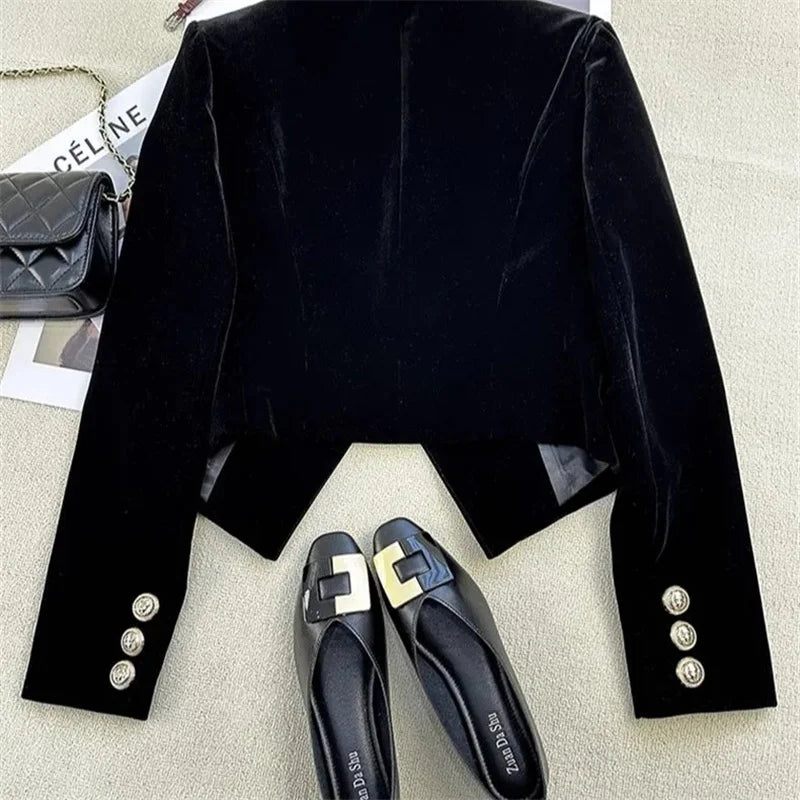 2025 New Velvet Double Breasted Shirt With A Slimming And Versatile Style Suitable For Short Stature Short Suit Jacket Women