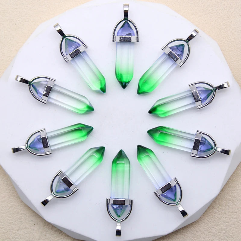 New Fashion Glass Colorfull Pillar Point Charm Pendants for Jewelry Pendants Making 24pcs/lot Wholesale Free Shipping