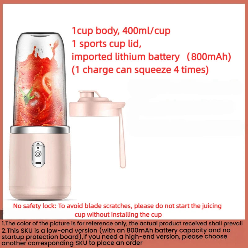 HOMEFISH 1PCS Juice Extractor Portable Rechargeable Small Juice Cup Home and Outdoor Multifunctional Juice Mixing 2Cups