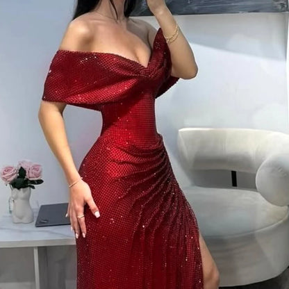 Sharon Said Elegant Wine Red Tulle Off Shoulder Mermaid Prom Dress Evening Party Gowns SH570 Customized | Kimlud Luxury Dress