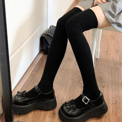 1/2pairs Women's Casual Knitted Long Socks Autumn Winter Solid Stockings Boot Calf Socks Over Knee Leggings Harajuku Lolita Sox