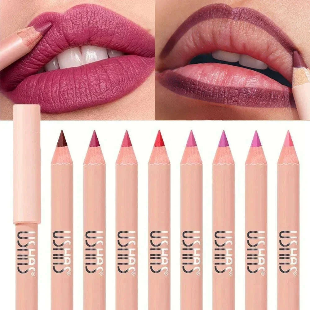 8 Color Nude Purple Matte Lipstick Pencil Long-lasting Waterproof Pink Plumping Stain Lip Liner Pro Lip Contour Makeup Tool