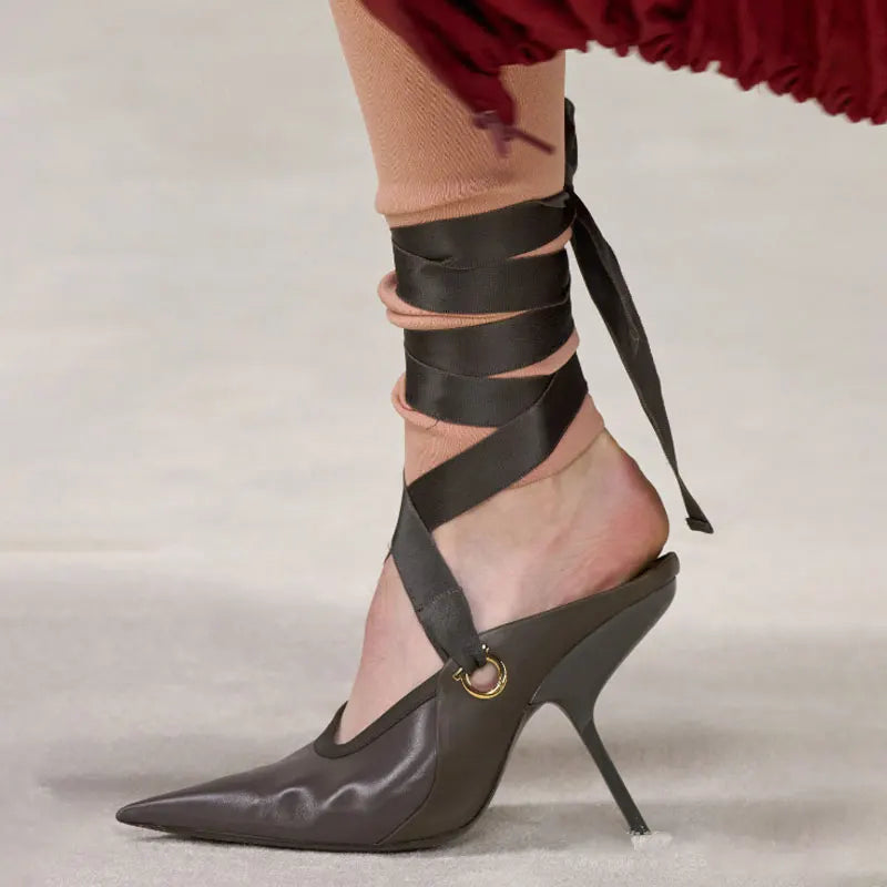 2025 Summer Women's Stiletto Ballet Sandals with Pointed Ankle Ribbons, Fashion Party Dance Shoes, Women's Large Fashion Sandals - Kimlud