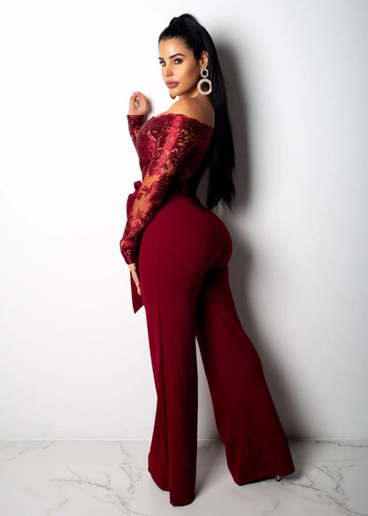 Elegant Lace Stitching Jumpsuit 2025 Summer Wide Leg Pants Romper Women Casual Office Playsuit Holiday Communting Overalls Mujer