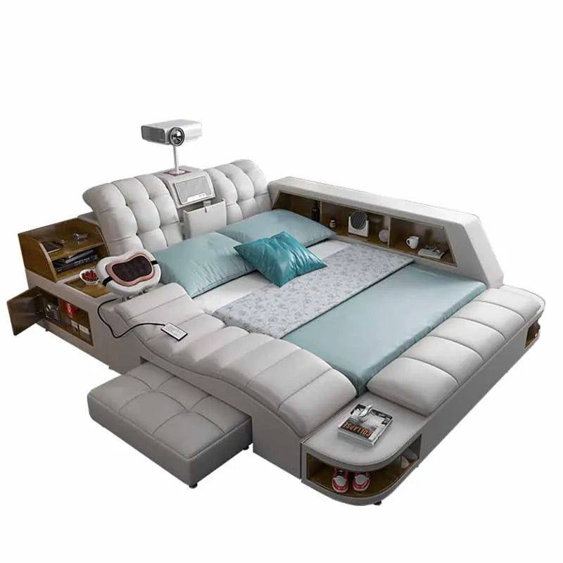 King Simple Double Bed Modern Headrest Storage Sleeping Queen Double Bed Smart Floor Luzko Wielofunkcyjne Furniture For...