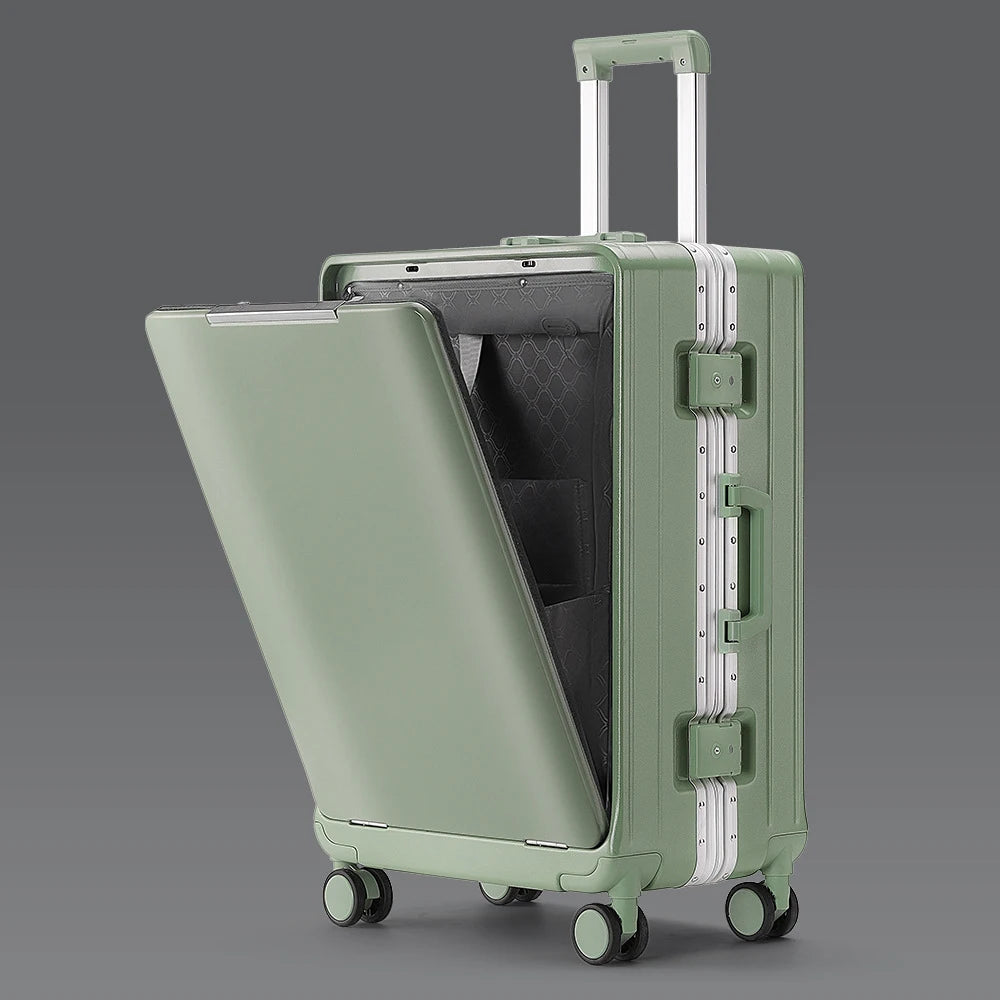 KLQDZMS Cabin Suitcase Travel Bag 20"24"26 Inch Boarding Box Aluminum Frame Trolley Case Front Opening Studen Laptop Luggage