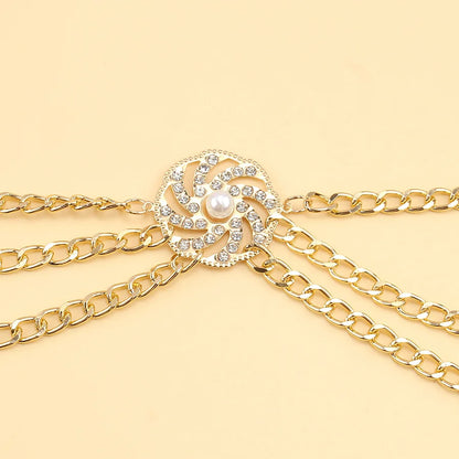 versatile multi-layer disc inlaid with diamond pearl waist chain new style tunic decorative metal belt for women - Kimlud