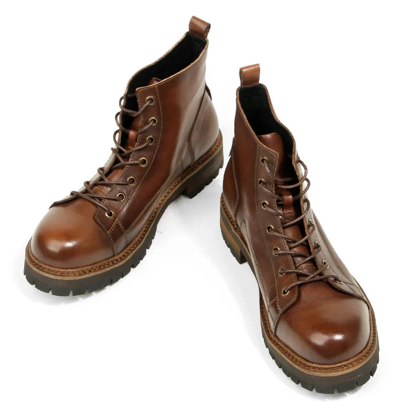 Durable Goodyear-Welted Motorcycle Rugged Heritage Boots Vintage Oil Genuine Leather  Punk For Men Cowhide High-Cut Shoes