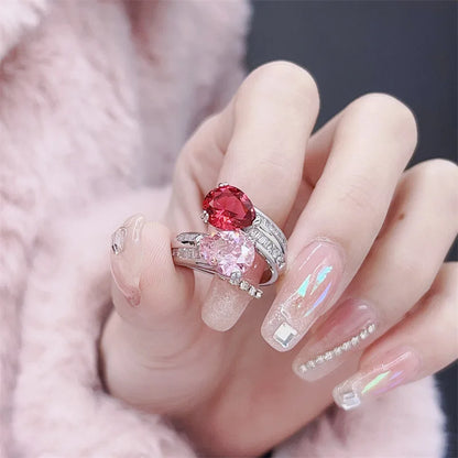 925 Sterling Silver Luxury Sparkling Zircon Pink Gemstone Ring for Ladies Party Adjustable Ring Reception Jewelry Gift