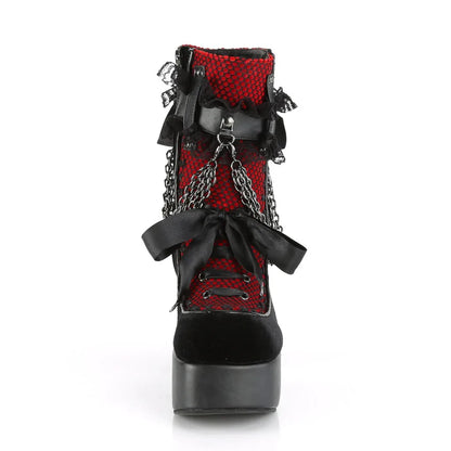 Gothic Style Chain Lace Up Bow Women Short Boots Retro Round Toe Square Heel Chunky Platform Ankle Boots Punk Ladies Party Shoes