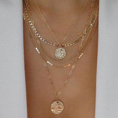 5pcs/Set Simple Braided Bead Chain Necklaces, Gold Tone, Layered Pendant Necklace Set For Women Daily And Party Wear