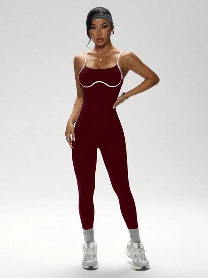 Color blocking camisole jumpsuit, shock-absorbing yoga suit, hollowed out waist, sexy jumpsuit, quick drying sports jumpsuit, ti