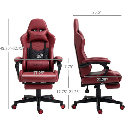 Premium Diamond PU Leather Racing Gaming Chair with Swivel, Footrest, Lumbar Support, Adjustable Height, Red