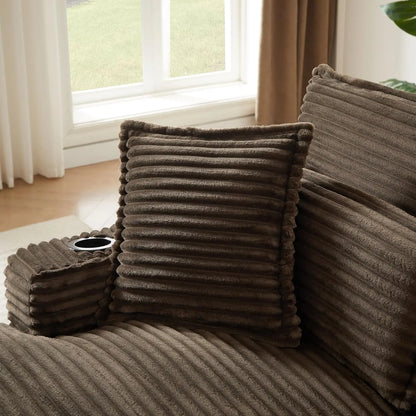 67" Oversize Chaise Lounge Deep Seat 2 Cup Holders Storage Pockets Living Room Bedroom Office Brown Customized - Kimlud