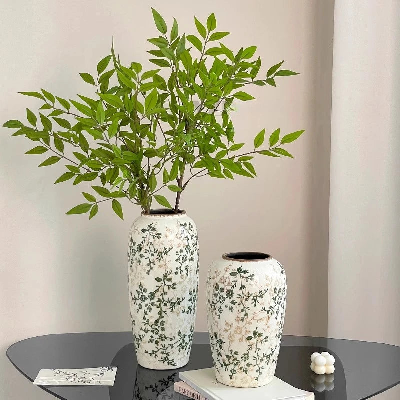 New Chinese ceramic vase dried flower water flower arrangement retro living room entrance decoration ornament small and fresh