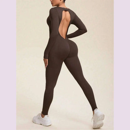 Women Jumpsuits Long Sleeve Sexy Backless Bodycon Rompers Scrunch Butt V Back Playsuit Workout Bodysuit