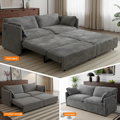 73in 3-in-1 Convertible Sofa Bed USB&C Ports Corduroy Sleeper with Side Pockets Living Room Bedroom Apartment Grey,...