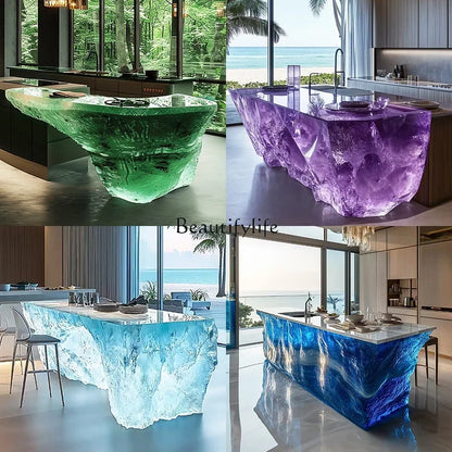 Transparent Island Villa Bar Home Art High-end Resin Glacier Coffee Table