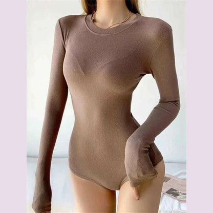 Women Bodysuit Long Sleeve Body Tops Streetwear Sexy Bodycon O-neck Slim Basic Solid Color Jumpsuit Y2K Clothing Casual Rompers