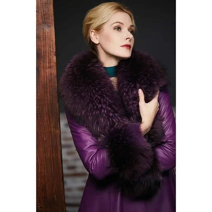 Elegant Luxury Raccoon Fur Collar Cuff Set Large Size 100% Real Fur Scarf Thick Warm Ladies Shawl Coat Collar Women Winter