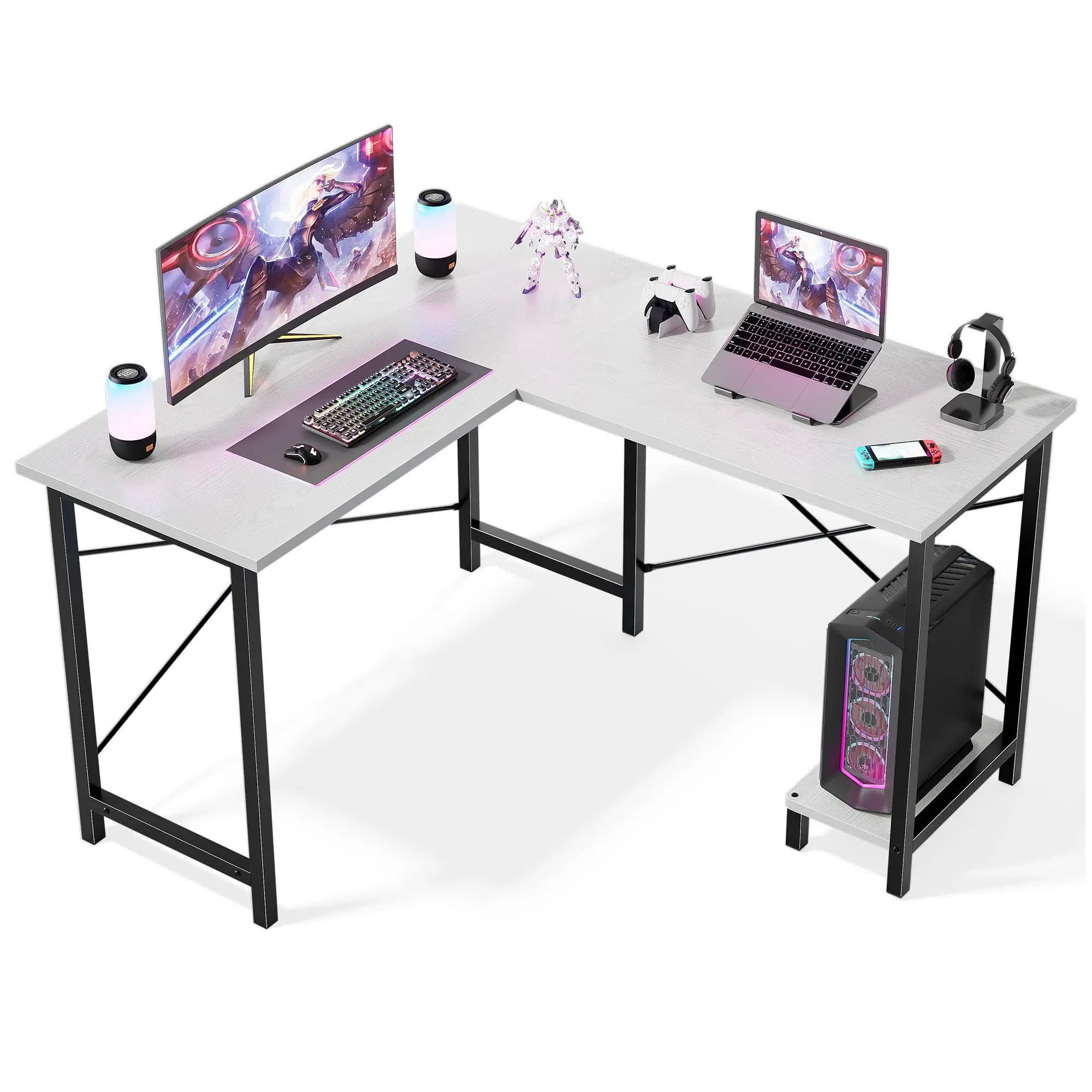 JHK 50 Inch L Shaped Desk Computer Gaming Desks Corner Office Table with CPU Shelf for Home Study Writing Work Station for Offic