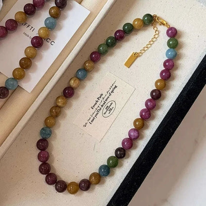 100% Natural Colorful Tourmaline Stone 14K Gold Filled Female Beads Chain Necklace Jewelry For Women Birthday Gifts Cheap