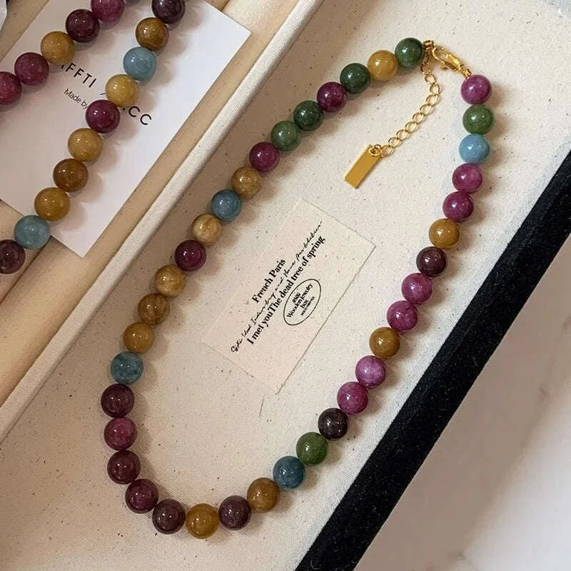 100% Natural Colorful Tourmaline Stone 14K Gold Filled Female Beads Chain Necklace Jewelry For Women Birthday Gifts Cheap