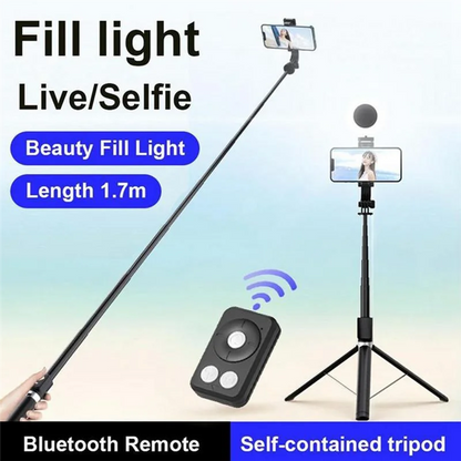 67Inch Height Selfie Stick Tripod With Light And Wireless Remote Portable Phone Tripod For Travel Cell Phone Holder Mount Pink