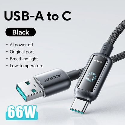 Joyroom 100W USB C Cable Automatic Power Off Fast Charge Type C Cable For iPhone 16 15 Pro Max  Xiaomi Sumsang Huawei