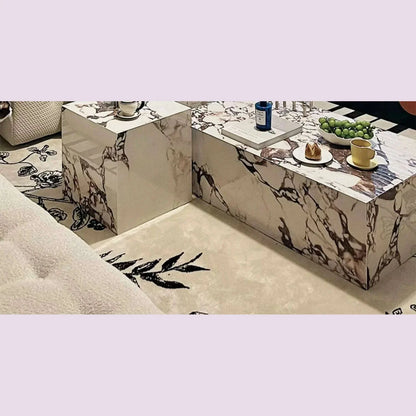 Luxury Stone Coffee Table, Nordic French Retro Design, Compact Corner Table Set for Small Space Living Room, High-End Side Table