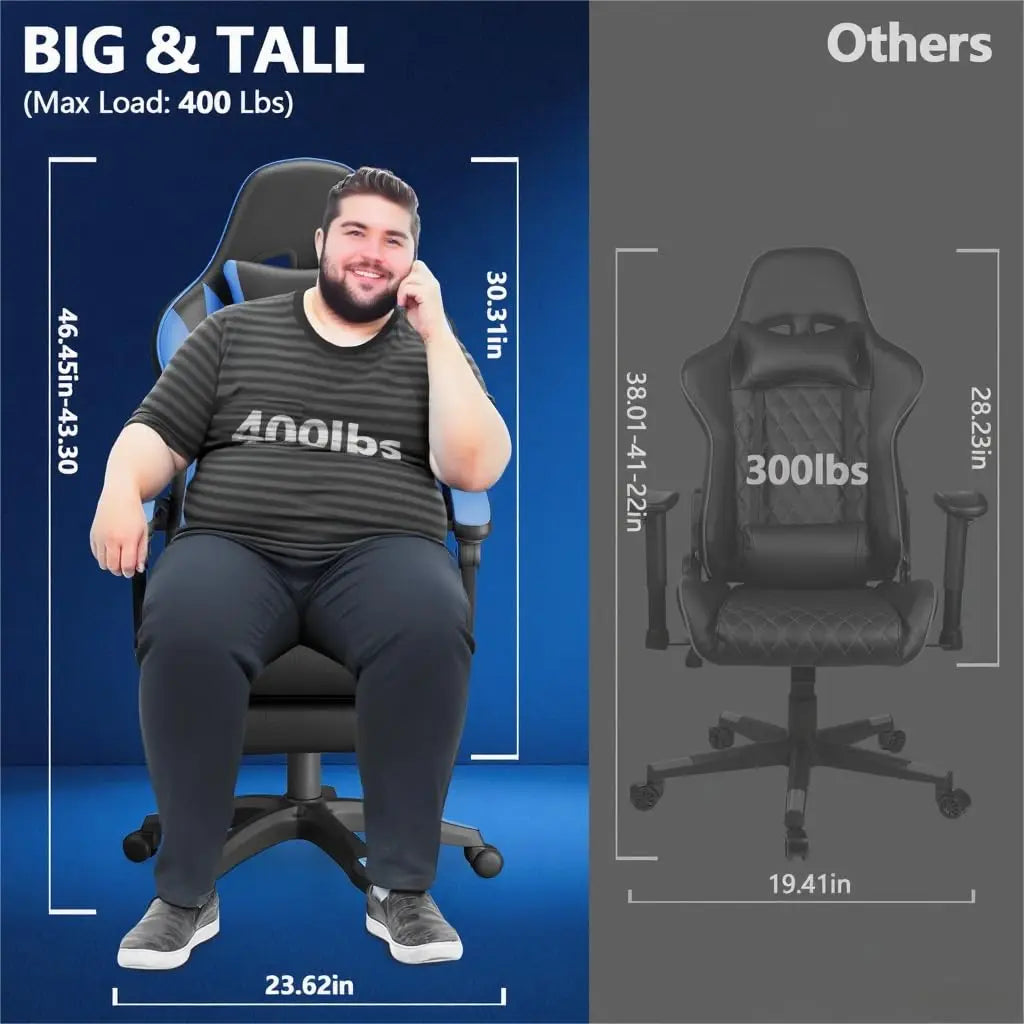 Gaming Chair with Bluetooth Speakers LED Lights Massage 3D Armrest High Back Racing Office Computer Seat for Adults, Customized