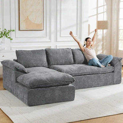 Grey Chenille L-Shaped Sectional Sofa with Deep Seating and Memory Foam, Ready to Use | Kimlud Luxury Chair