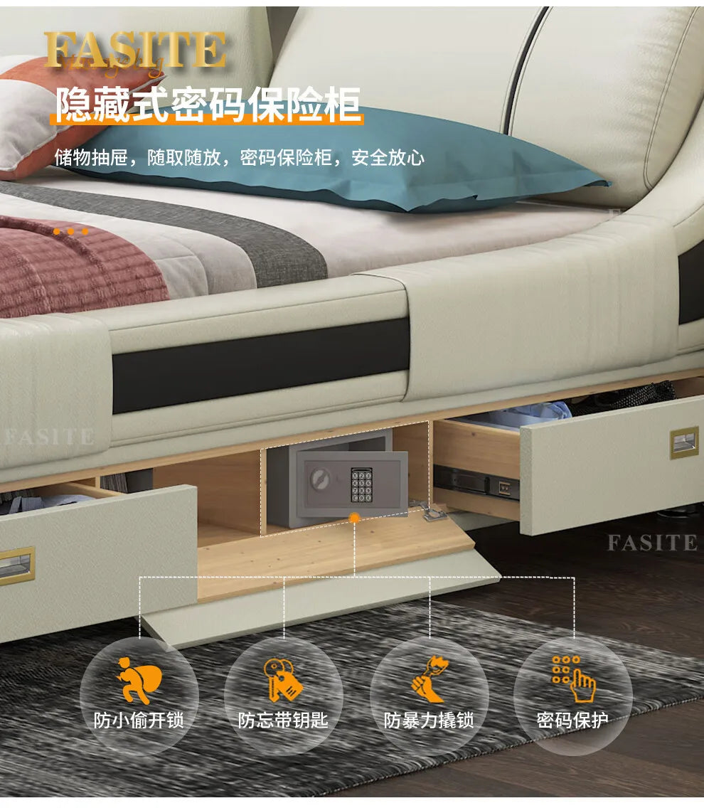 Modern Simple Massage Bed Luxury Water Proof Design Bedframe Double Bed Smart White Nordic Furniture | Kimlud Luxury Bed