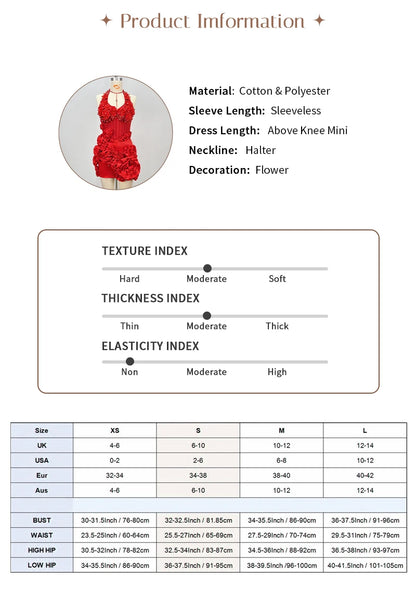 VC Party Sexy Galas Gown Red 3D Floral Halter Sequins Backless Mini Dress