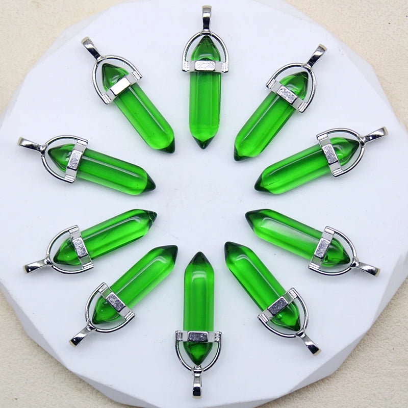 New Fashion Glass Colorfull Pillar Point Charm Pendants for Jewelry Pendants Making 24pcs/lot Wholesale Free Shipping