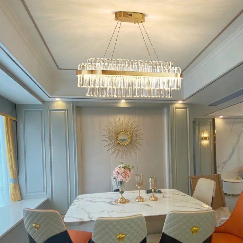 Modern Luxury Crystal Chandeliers Living Dining Room Bedroom Home Decor Pendant Lamp Duplex Villa Lustre Hanging Light Fixture - Kimlud