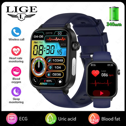 LIGE 2025 New ECG+PPG AI Healthy Diagnose Smart Watch Men Women Blood Lipid Uric Acid Female Menstrual Health Tracker Smartwatch