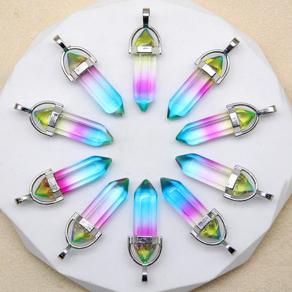 New Fashion Glass Colorfull Pillar Point Charm Pendants for Jewelry Pendants Making 24pcs/lot Wholesale Free Shipping