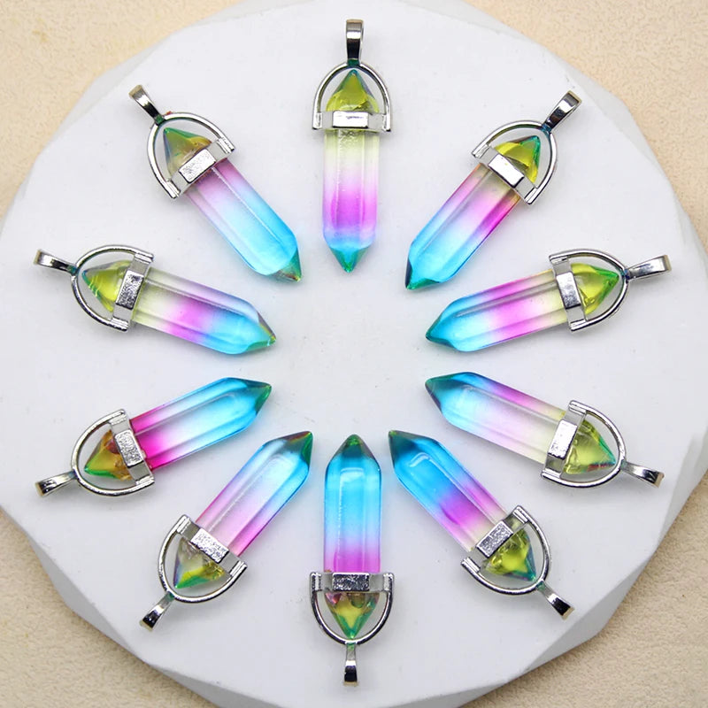 New Fashion Glass Colorfull Pillar Point Charm Pendants for Jewelry Pendants Making 24pcs/lot Wholesale Free Shipping