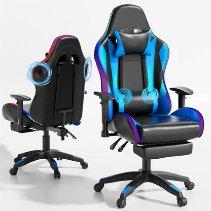 Gaming Chair with Bluetooth Speakers LED Lights Massage 3D Armrest High Back Racing Office Computer Seat for Adults, Customized
